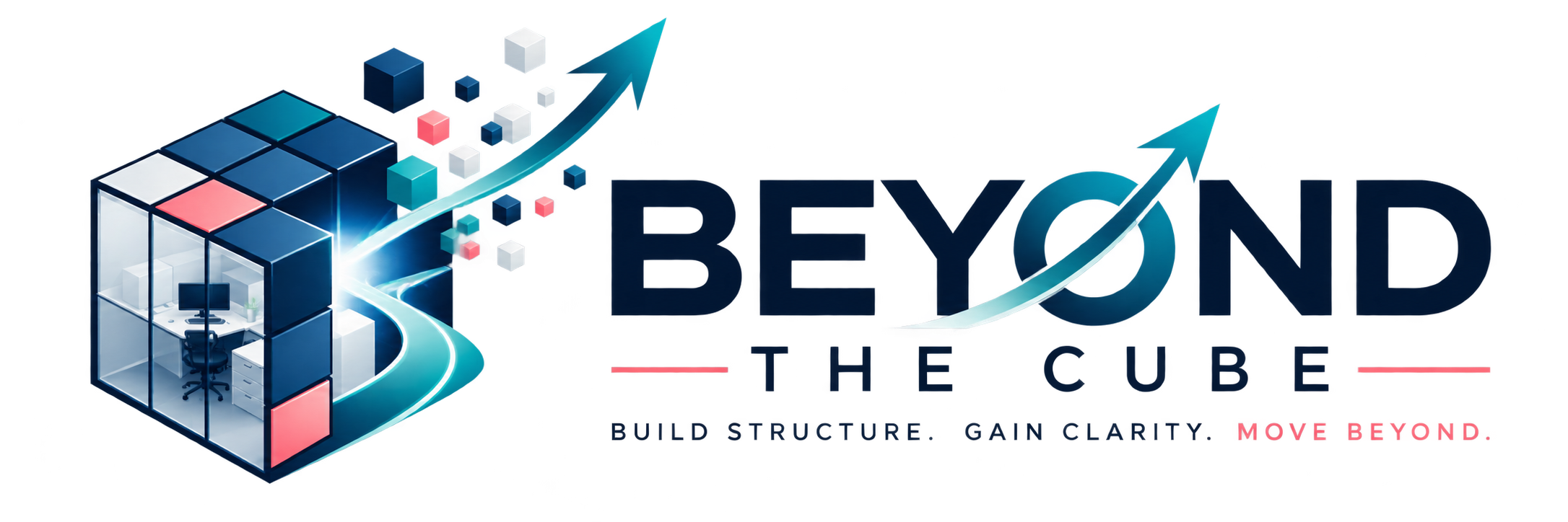 Beyond the Cube logo with cube transformation and forward growth arrow
